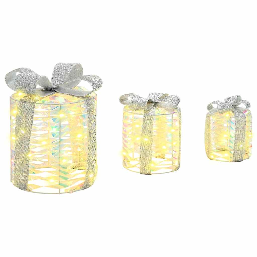 Gift Box Decoration 3 pcs Warm white 20 x 20 x 20 cm PET